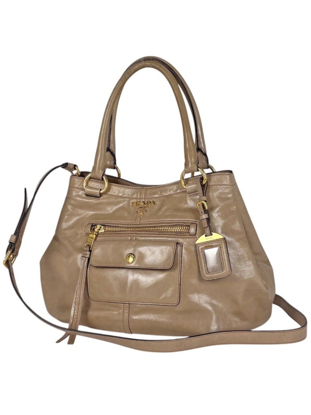 Prada Handbag 2-Way Leather Beige